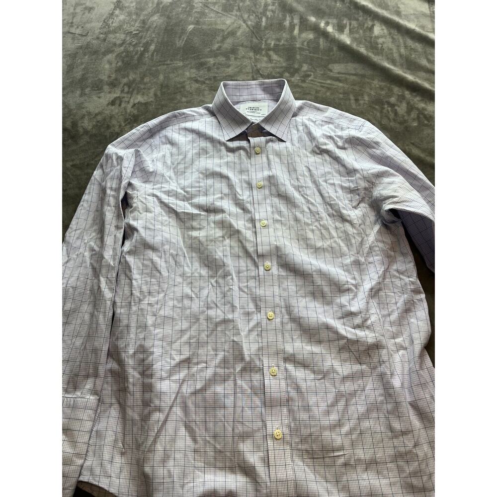 Mens dress shirt Charles Tyrwhitt 16.5/34 slim fit Non Iron Purple check
